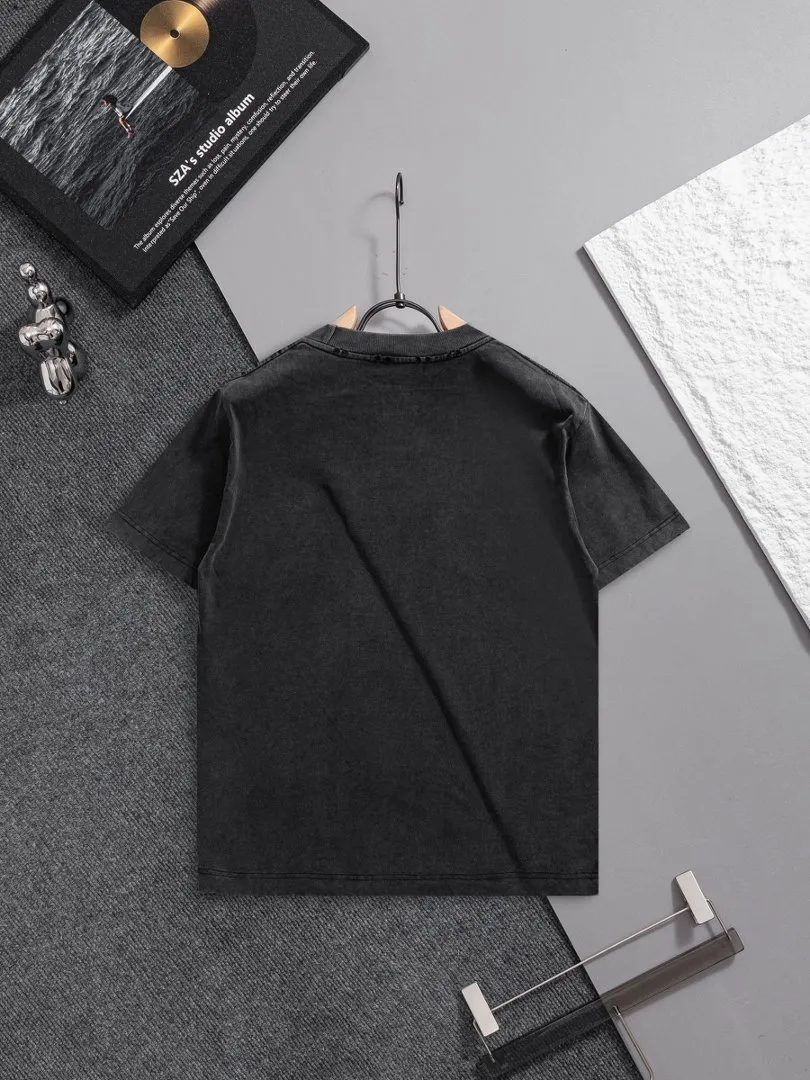 P100✨🔥 [balenciaga] 2026FW short-sleeved T-shirt Premium 26s double yarn 300g fabric, washed with Ma Liang distressed process Color: washed black, washed white, washed Khaki Size: S M L XL 2XL